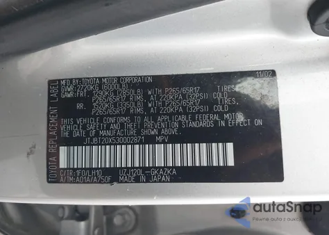 2003 Lexus Gx 470 z USA, uszkodzony, nr VIN JTJBT20X530002871